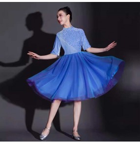 Women blue modern ballet dance dress for girls lady sequin jazz modern dance costumes chorus singers dancers stage performance outfits for female